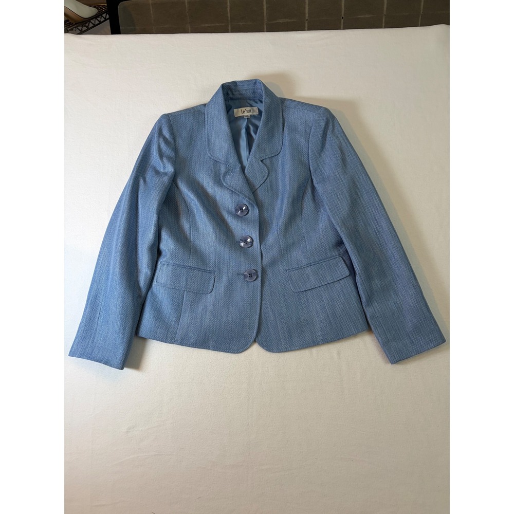 Le Suit Womens 12 Light Blue Textured 3 Button Blazer and Skirt Set Professional